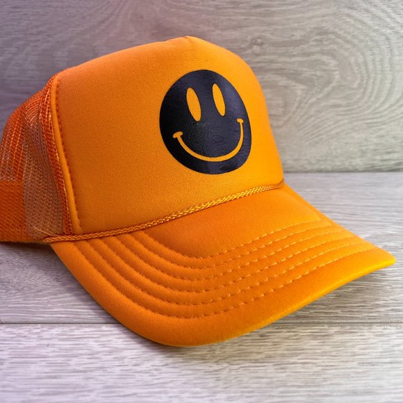 OTTO Accessories New Vintage Style Happy Face Yellow Trucker Hat